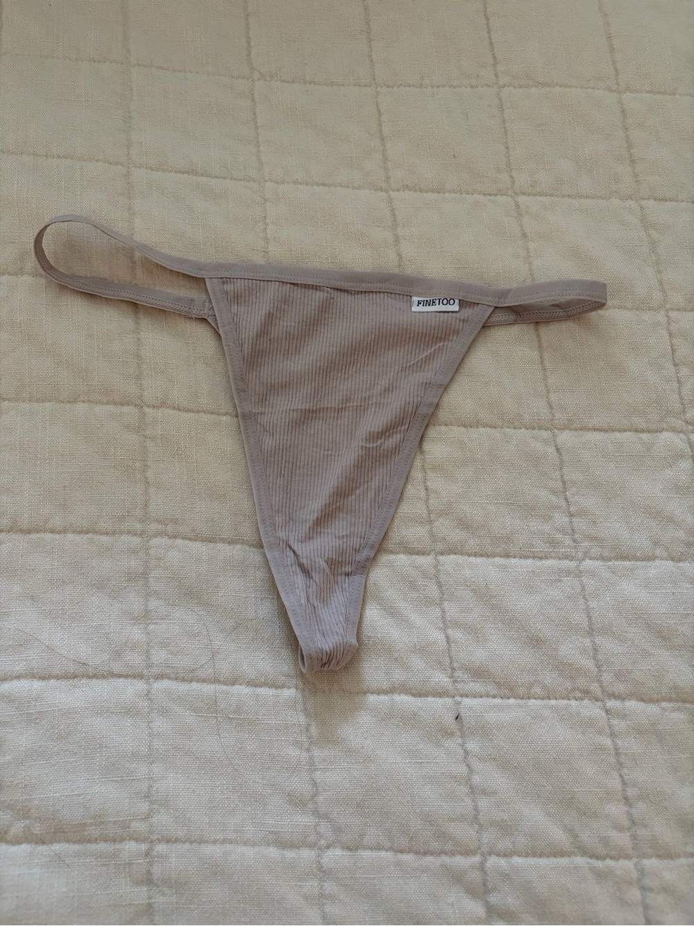 Women's Ribbed Thong Panty in Beige